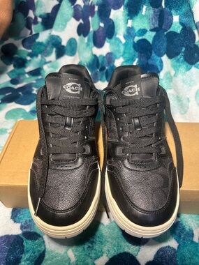 COACH MENS SOHO SIGNATURE CANVAS SNEAKER CHARCOAL/BLACK Sz 7